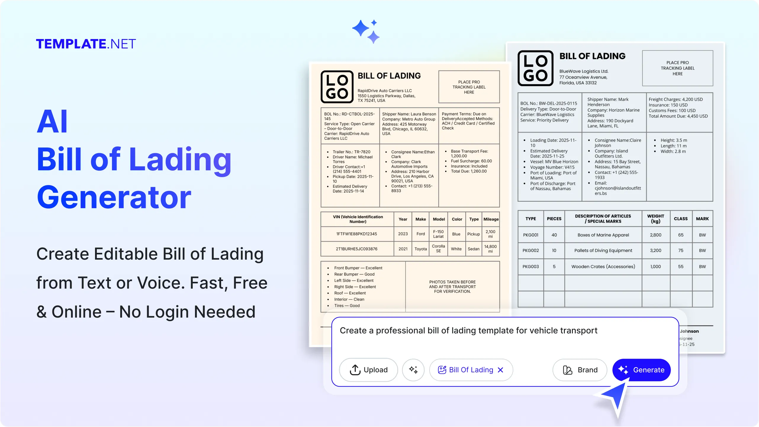 Free AI Bill of Lading Generator, Free Bill of Lading Maker Online